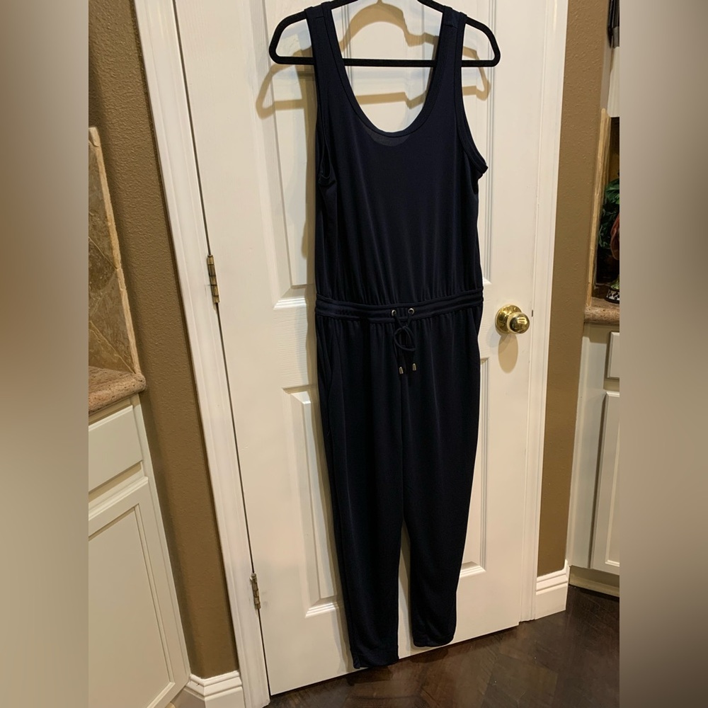 H&M Navy Sleeveless Drawstring Jumpsuit